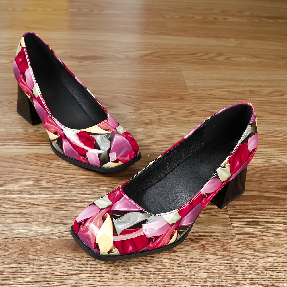Block Heel Multi Coloured Court Shoes Women's Fashion High Heels