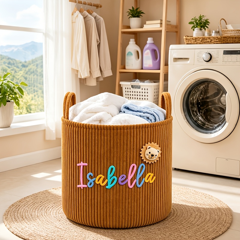 Personalized Storage Basket with Handle, Customized Name Design