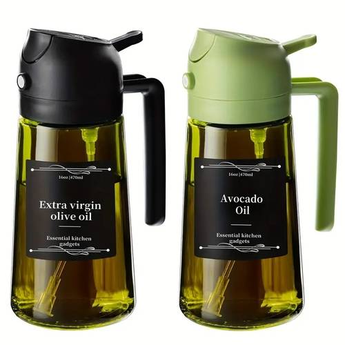 2pcs 2 in 1 glass olive oil dropper cooking sprayer food grade spill proof automatic flip kitchenware for bbq outdoor kitchen use olive clear color random