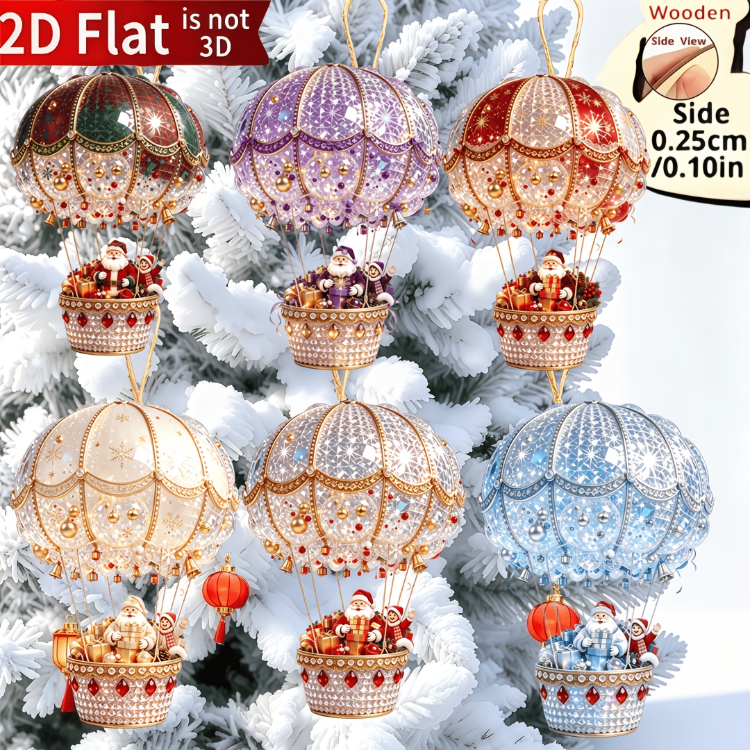 TEMU 2d Flat, 2d Flat 6pcs Christmas Decorative Parachute And Santa Claus Pattern Hanging Suit Are Very Suitable For Trees, Windows And Party