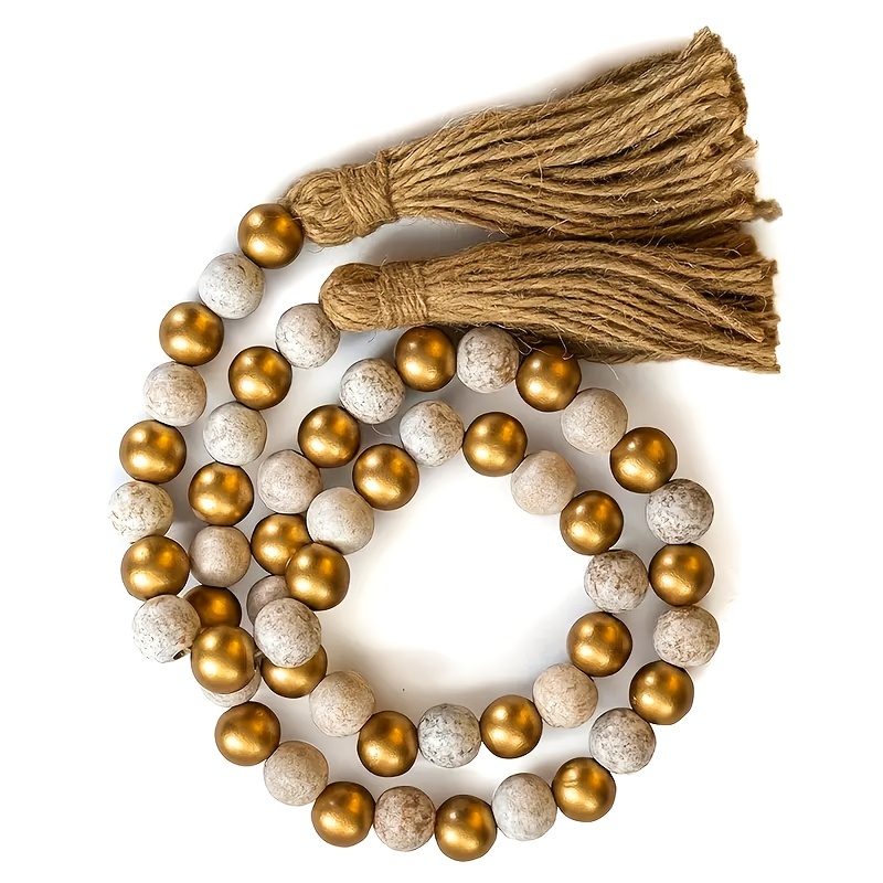 

-chic Wooden Bead Garland With Tassels - Linen, Home & Garden Decor For Vases, Windows, And Trays