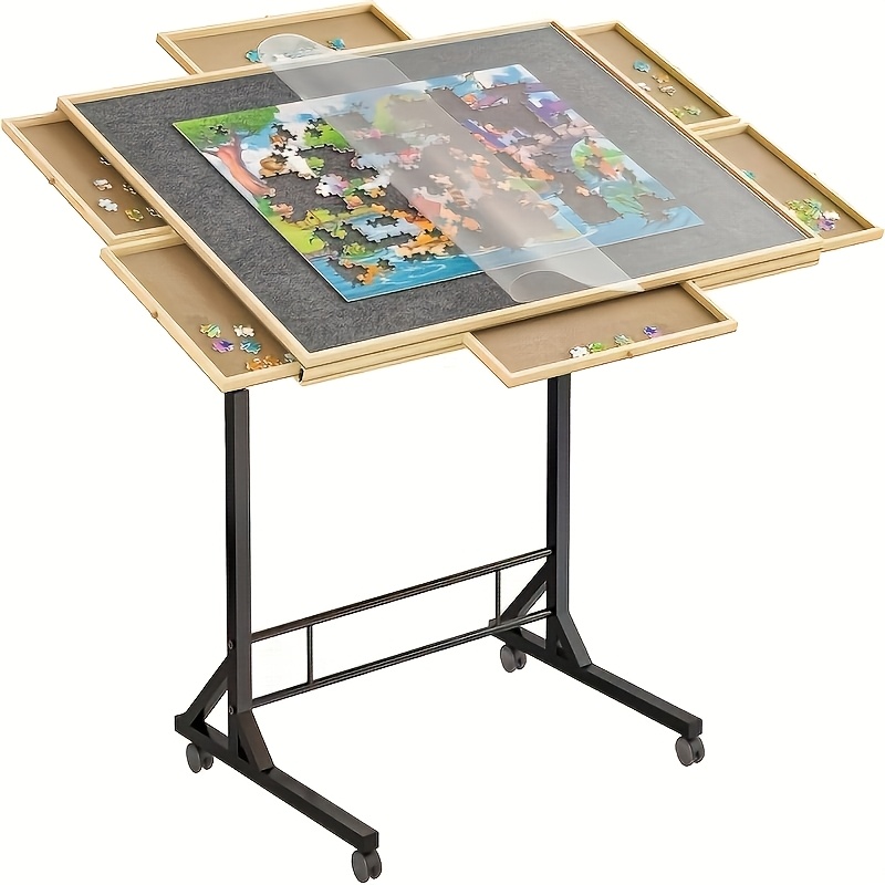 TEMU Portable Wooden Puzzle Board With Adjustable Legs, 3 Tilt And 4 Drawers & Lids, Suitable As Gifts For Adults