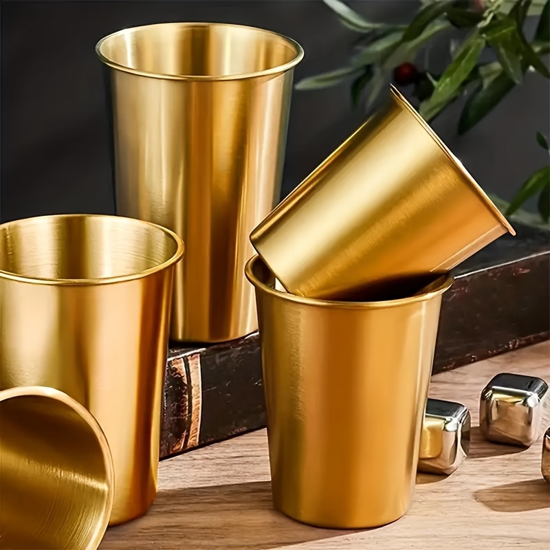 4pcs Golden Stainless Steel Insulated Mugs - 16.9oz, Rust-resistant & Durable For Camping, Hiking, Backpacking & Picnics, Water Cup, Beer, Milk, Juice
