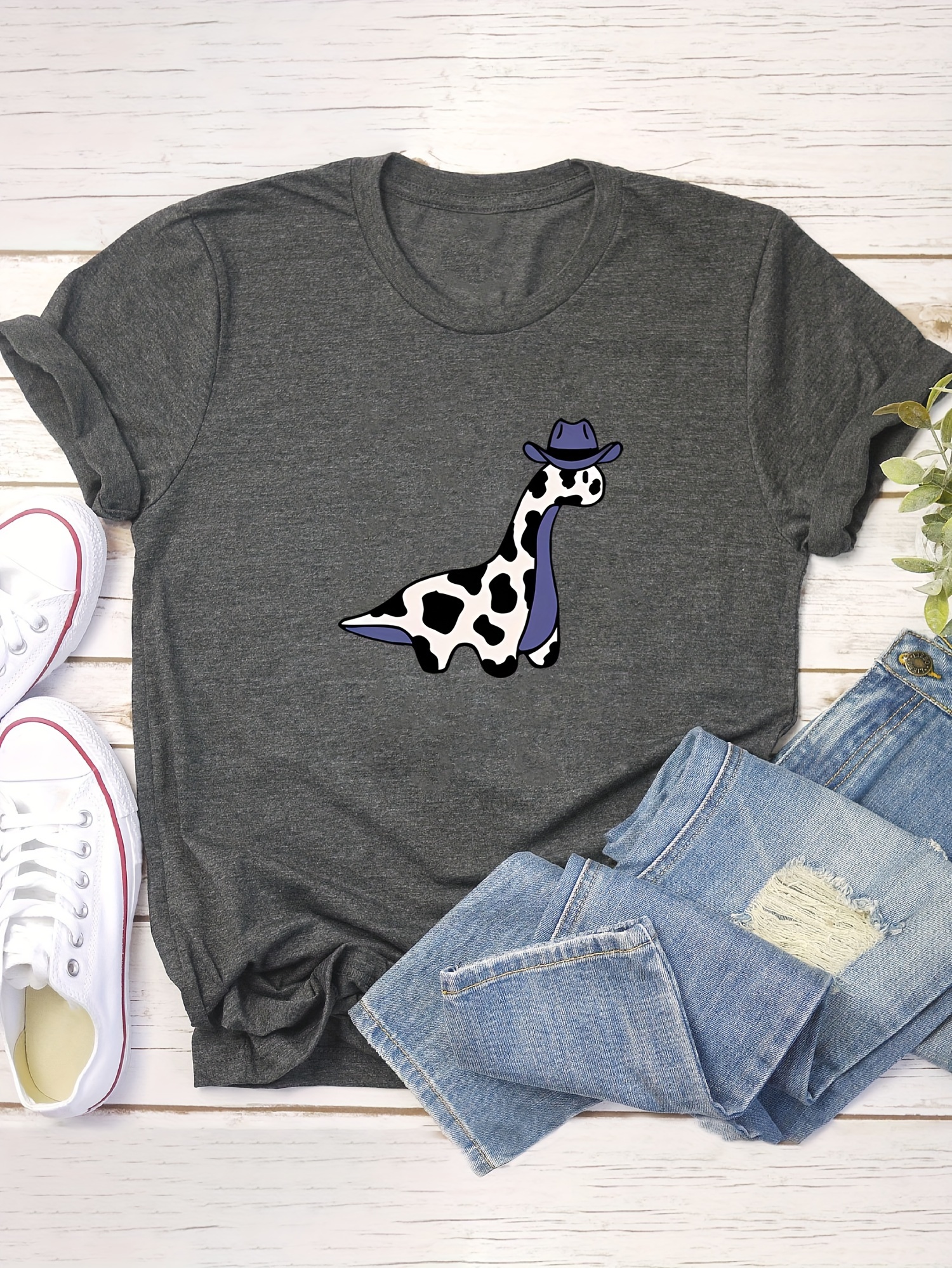 Damen T-Shirt Mit Blumenprint - Lässiges Basic Top Für Sommer & Alltag