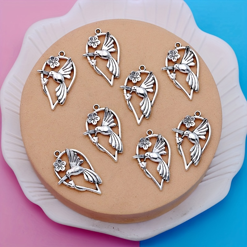 8pcs Hollow Bird Charms Hollow Flower Bird Pendant Antique Silvery Plated Bird Small Business Supplies Alloy Plated Bird Charms Pendant Charms Making Necklace/earrings Pendant For