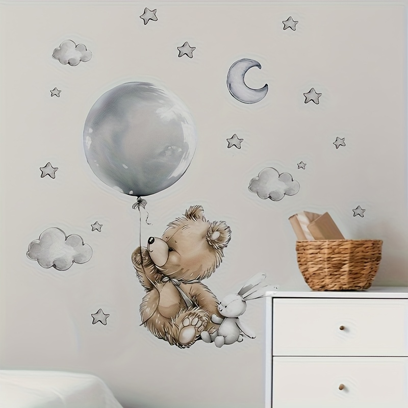Balloon Bear Stickers, Removable Self-adhesive Pvc Wall Decals For Bedroom, Dining Room, Entryway, Bathroom, And Living Room Decor