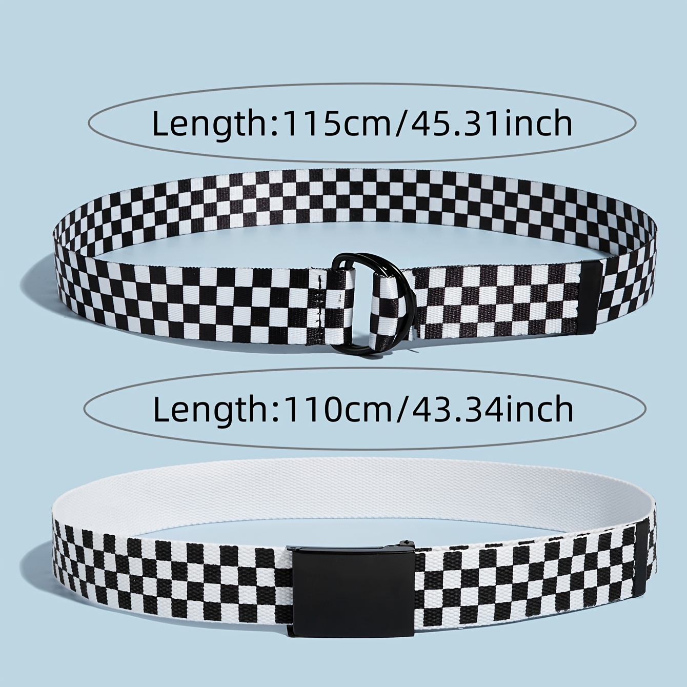 Preppy Style Unisex Canvas Belt with Checkered Pattern