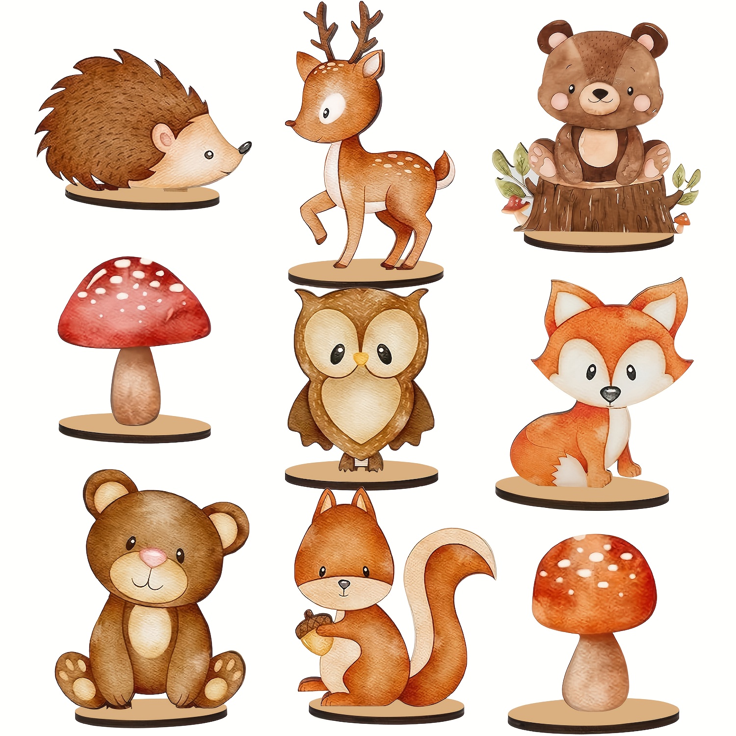 TEMU Ensemble de 9 décorations de table en bois d'animaux de - Ornements mignons de et d'arbres, adaptés à la décoration de fête à , idéaux pour les