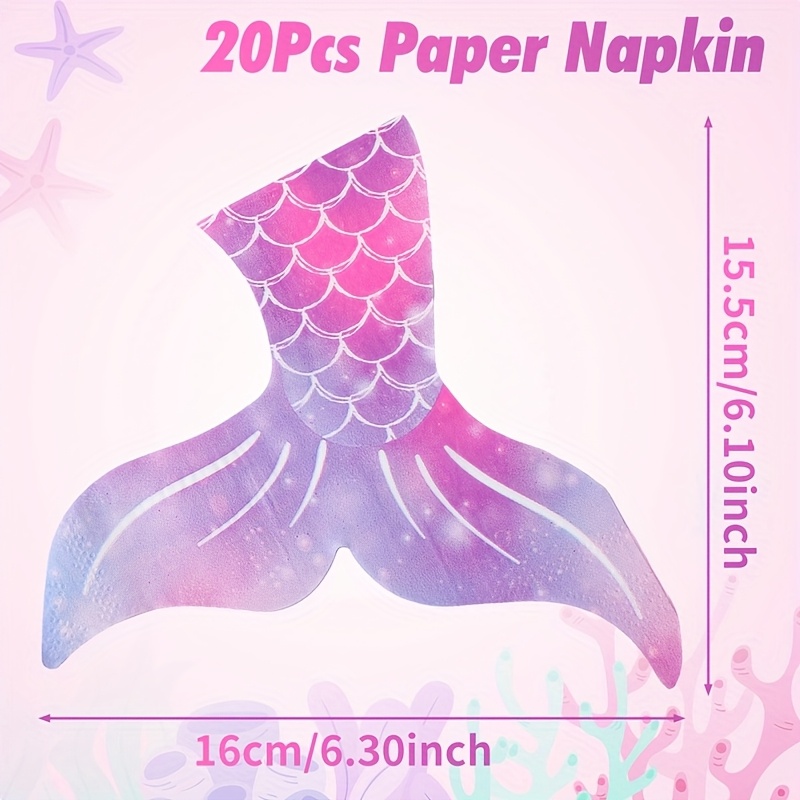 E-shop 20 Stück, Meerjungfrauenschwanz-Papier-Servietten, Meerjungfrau-Themenparty-Tischdeko, Unterwasser-Party-Dekoration, Happy Birthday