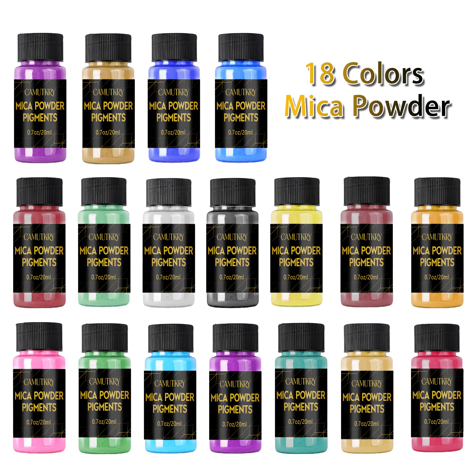 Image of 18 Colors Mica Powder Pigments, For Jewelry Making, Pearlescent Set For Epoxy Resin, Candle Making, Car Paint, Dye, Art Crafts, (20ml/bottle)