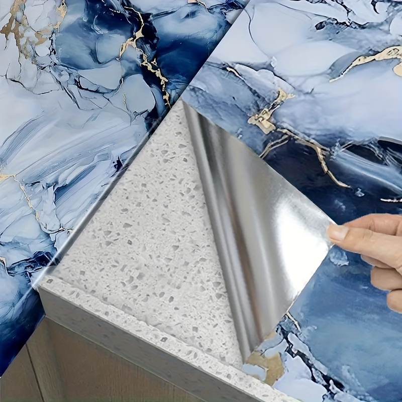 TEMU 1 Roll Dark Blue European Marble Sticker - Self-adhesive Removable Waterproof Vinyl Countertop Film With Realistic Texture, Peel And Stick