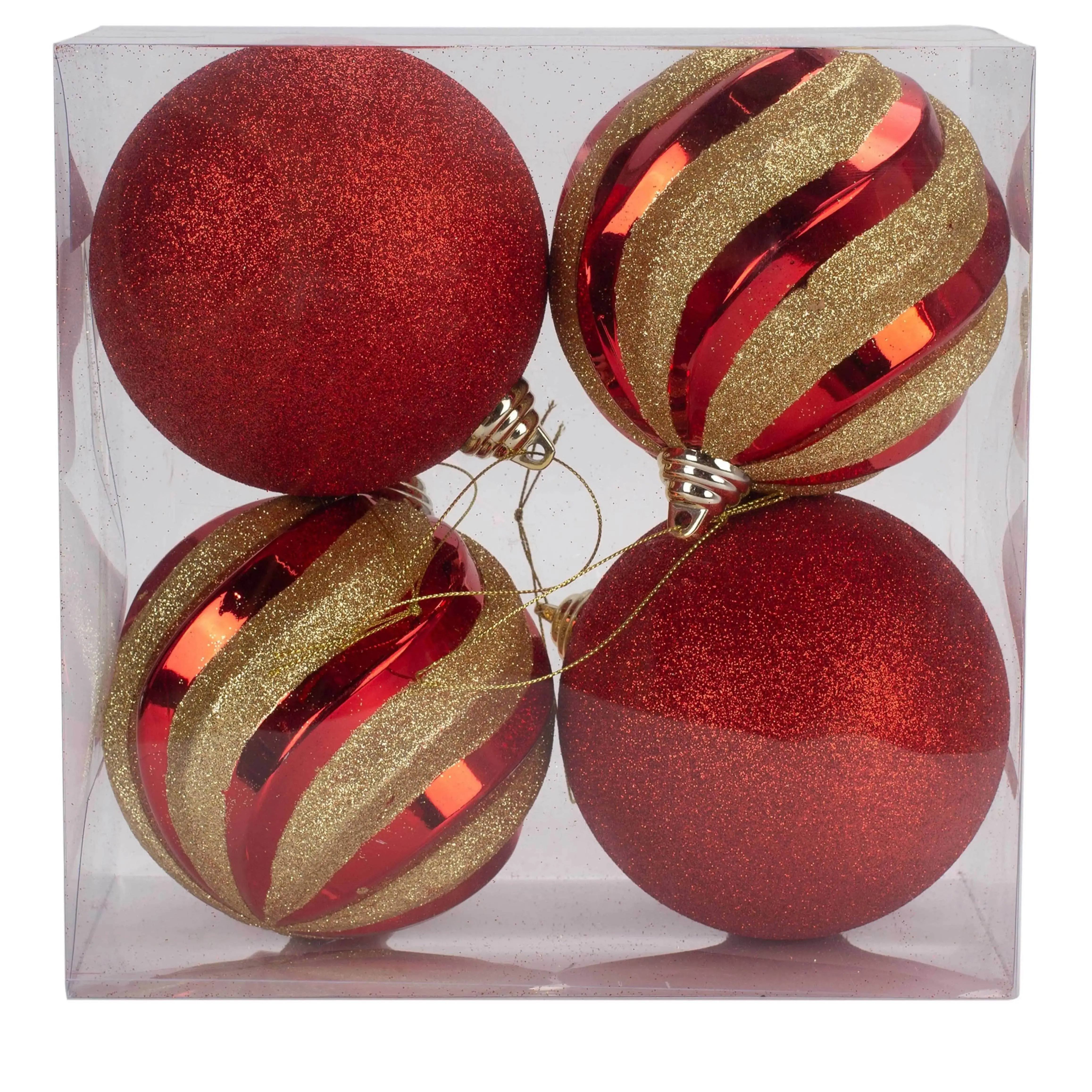 Image of 4pcs, 12cm Christmas Ball Ornaments, 12cm X 4pcs Decorative Hanging Balls, 2pcs Pink Balls + 2pcs Glossy Painted Balls/red, Suitable For Holiday Background Decor, Christmas Tree Decoration