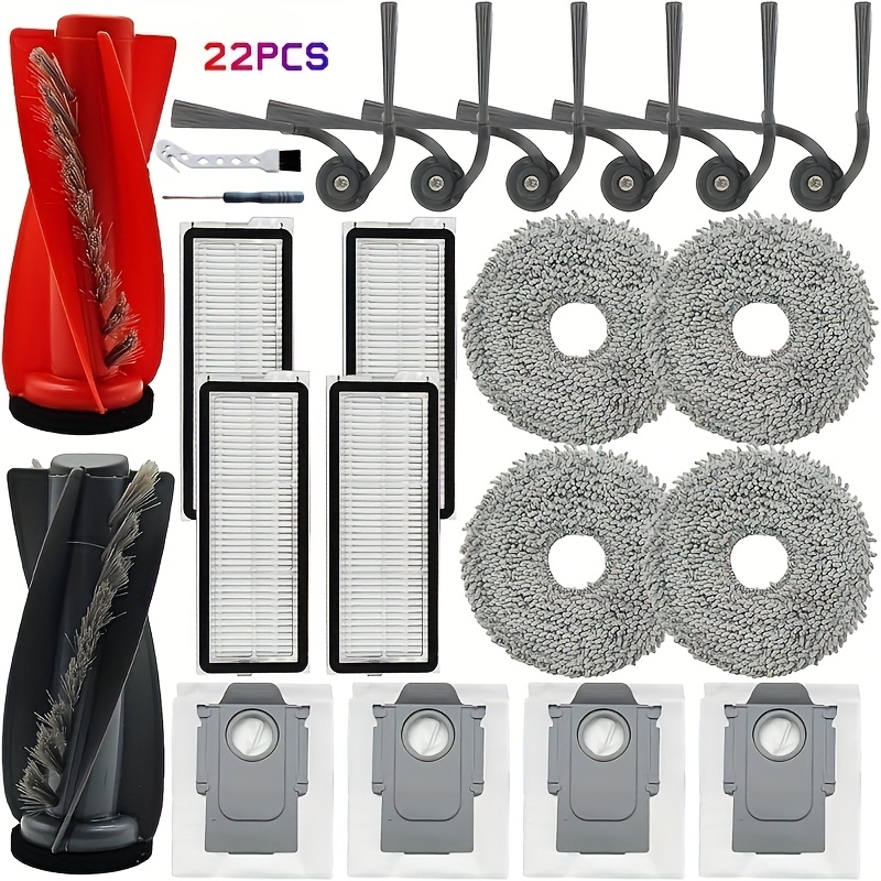 Image of 22pcs Replacement Parts Accessory Kit For Curve/p20 Pro/ Edge Robot Vacuum Cleaner [1 Double Main Brush, 6 Side Brushes, 4 Hepa Filters, 4 Mop Pads, 4 Dust Bags, 2 Tools]