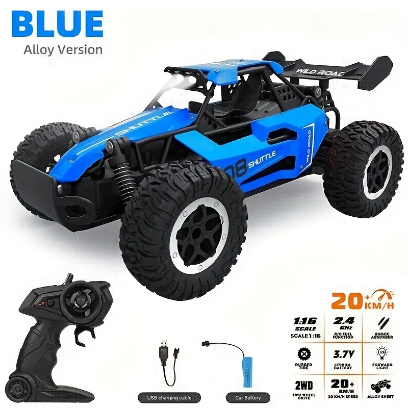 TEMU Alloy Remote Control Car, Electric Toy Car, 1:16 Scale Model Car, 2.4ghz R/c Off-road Vehicle, 20 Km/h, With Headlights And Shock Absorbers,