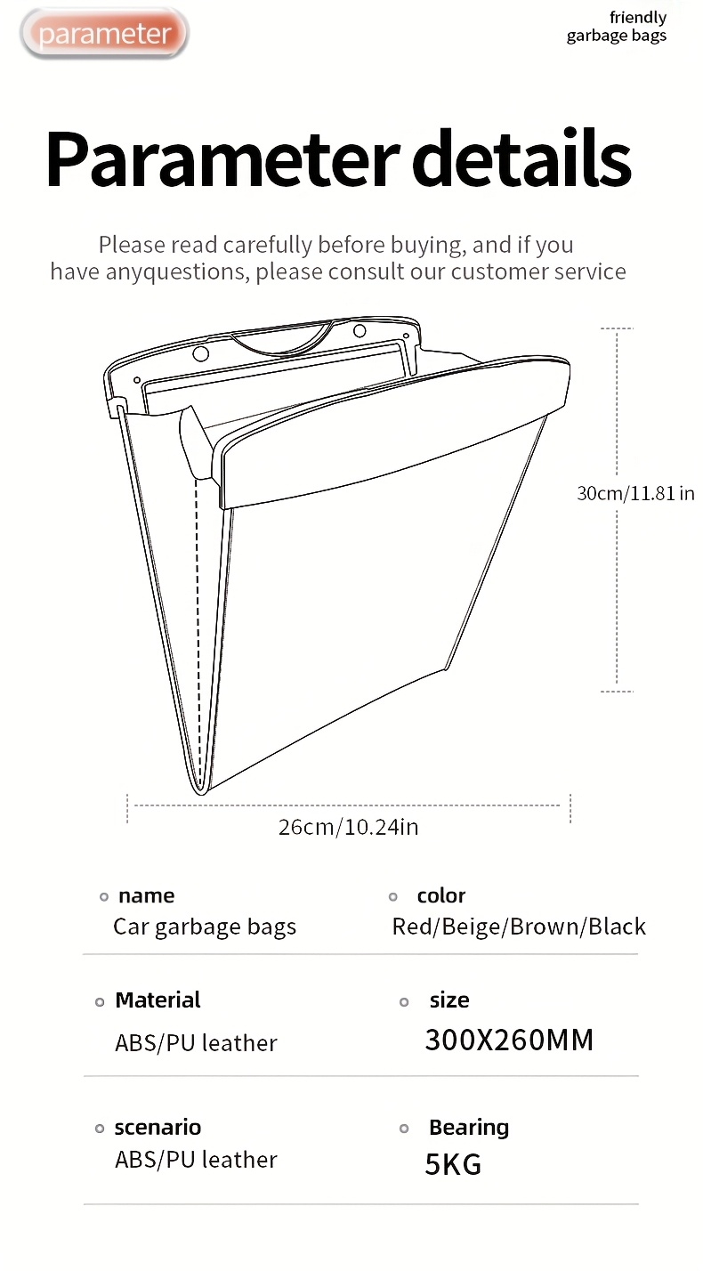 This Is a Large-Capacity Trash Bag Made of Faux Leather for Ford Vehicles, Suitable for Models Like for Focus Mk2, Mk3, Fiesta Mk7, Transit, Mondeo Mk4, Ranger, Kuga Mk8, Puma, Fusion, Grand F-150, Explorer, Taurus, Escape