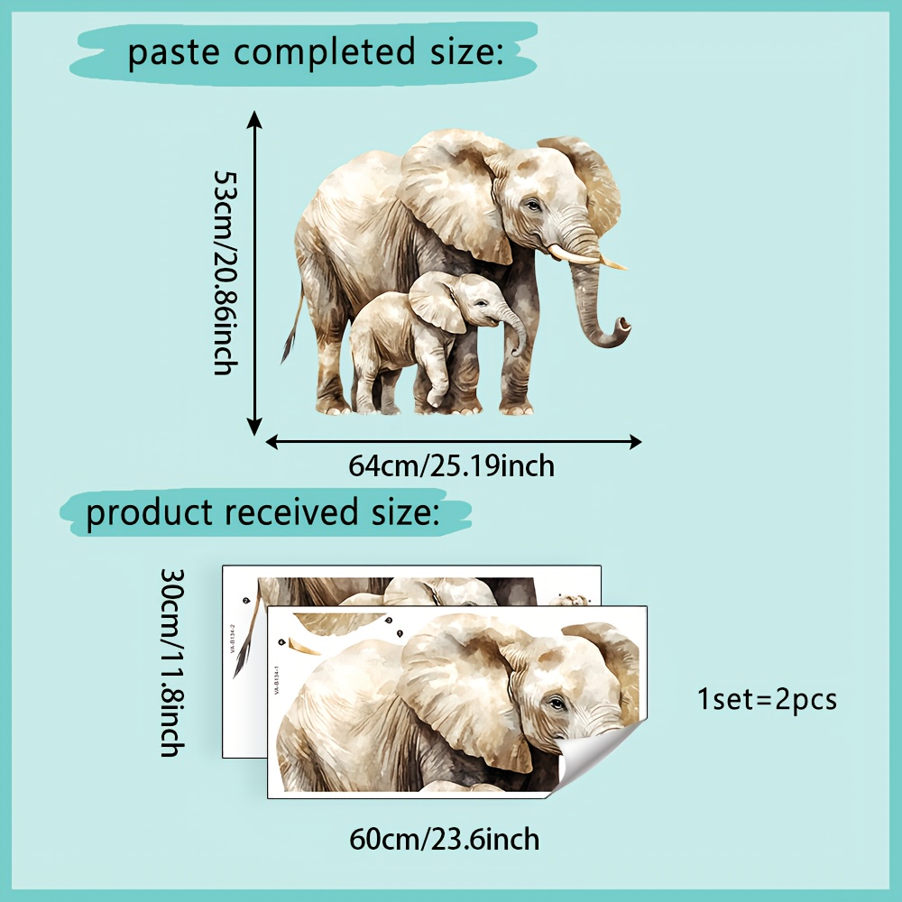 1 Set (2pcs), Wall Stickers, Elephant, Removable Pvc Murals, Wall Decoration Stickers, 11.8in .6in X 2pcs