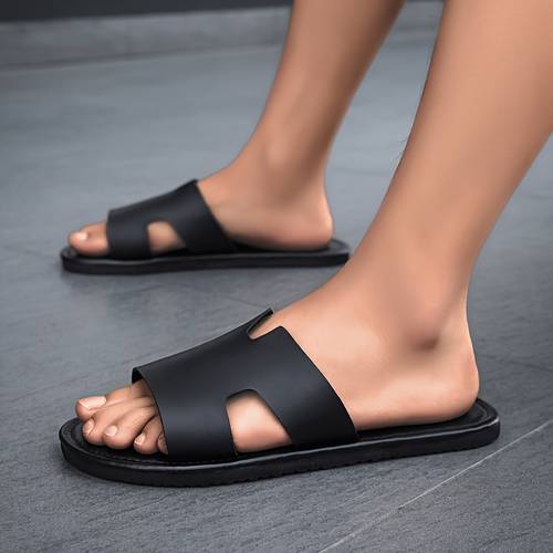 mens flat sandals elegant and comfortable slippers fashionable square open toe slip on beach sandals