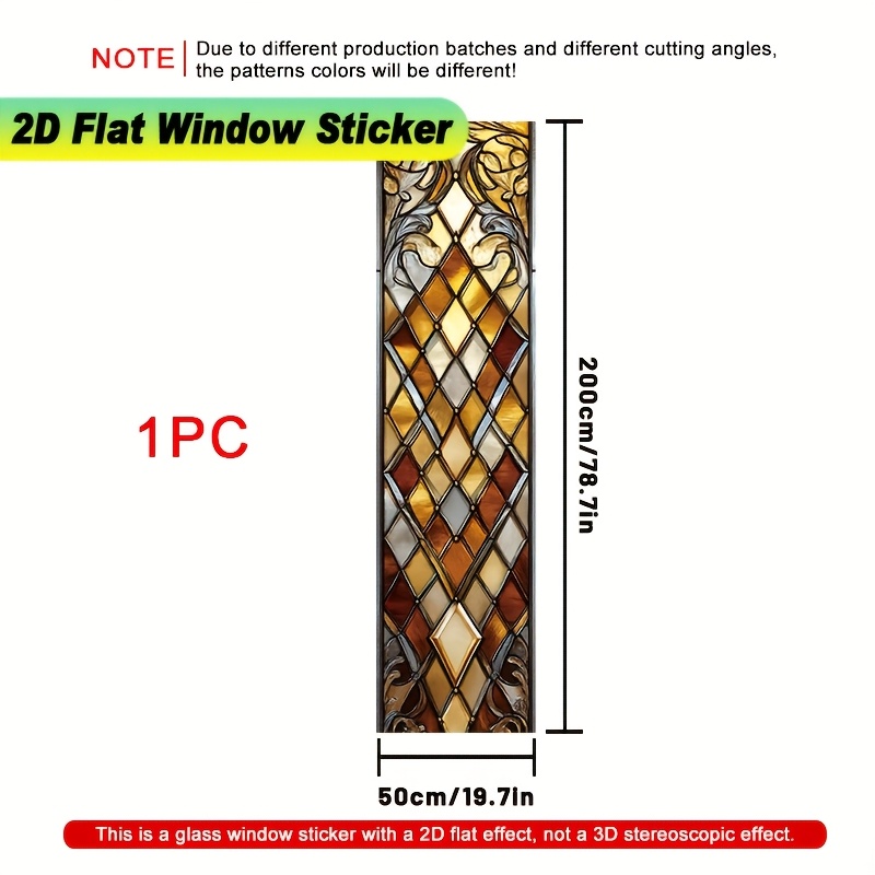 TEMU 2d Flat, 1pc 2d Flat Window Sticker,the Design Pattern Deco Stained Glass Pattern 50x200cm, Electrostatic Privacy Film, Removable And Reusable,