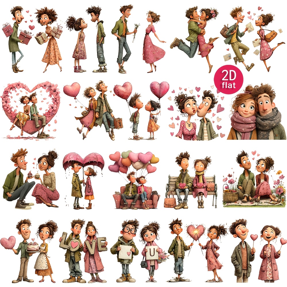 E-shop 2D Flache 1er Pack Valentinstagsaufkleber, Lustig, Ausgefallene Valentinstags-Paar-Liebe-Herz-Ballon-Serie Aufkleber, Aufkleber, Umschlag