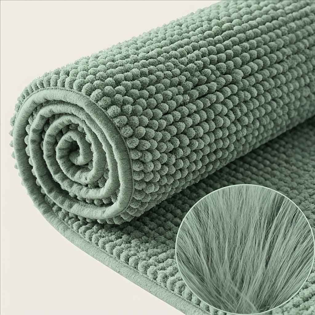 TEMU 1pc Non-slip Bath Suitable For Soft Chenille With Adhesive Backing, Quick-dry Absorbent Mat Suitable For Shower, Bathtub, Sink, Machine Washable