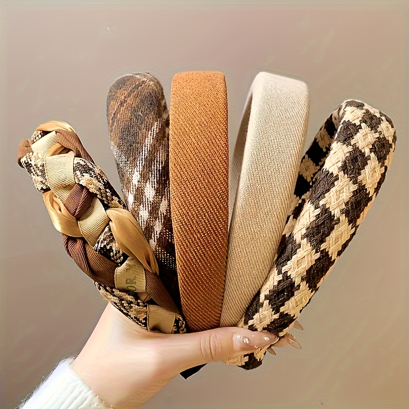 5pcs Autumn And Winter High-end Hair Accessories, Coffee Colored High Top Headband, Women' Wide Edge Compression…: retailer-supplied image
