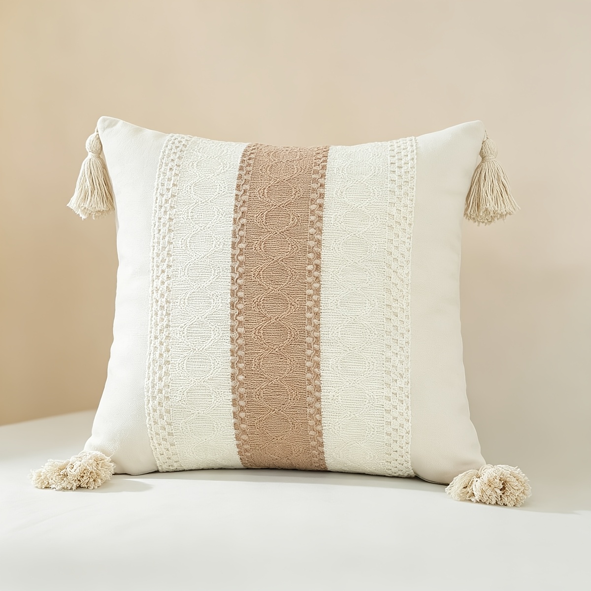TEMU 1 pc Taie d'oreiller de coussin de canapé en toile à dentelle cousue avec pompon garniture