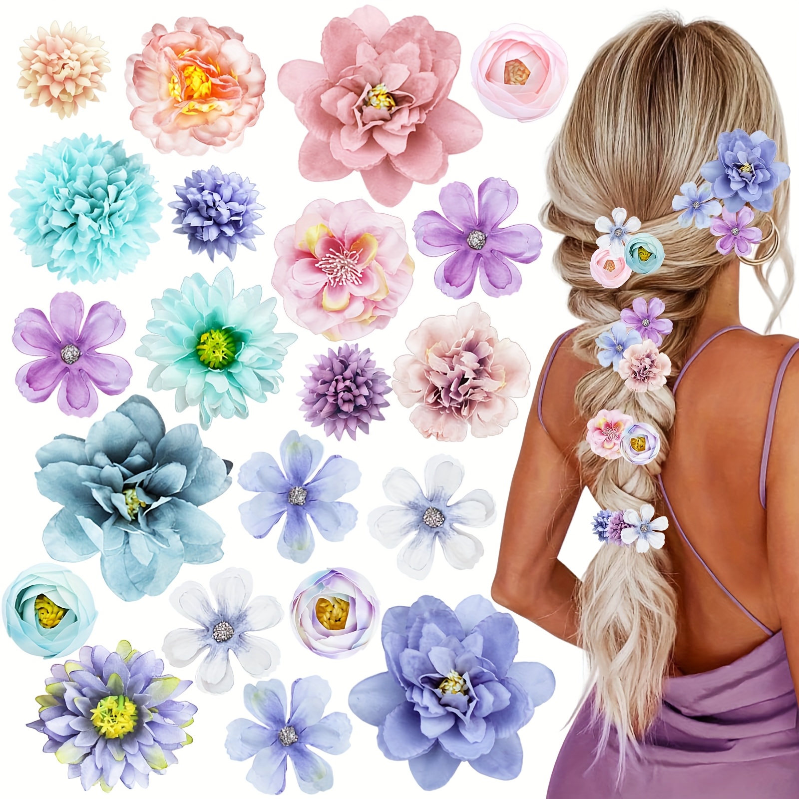 three     from bohemian hair flower clips hawaiian flower hair accessories for weddings parties casual wear elegant floral hairpins in purple   more wedding hair accessories party hair decor bohemian styl Product details 0