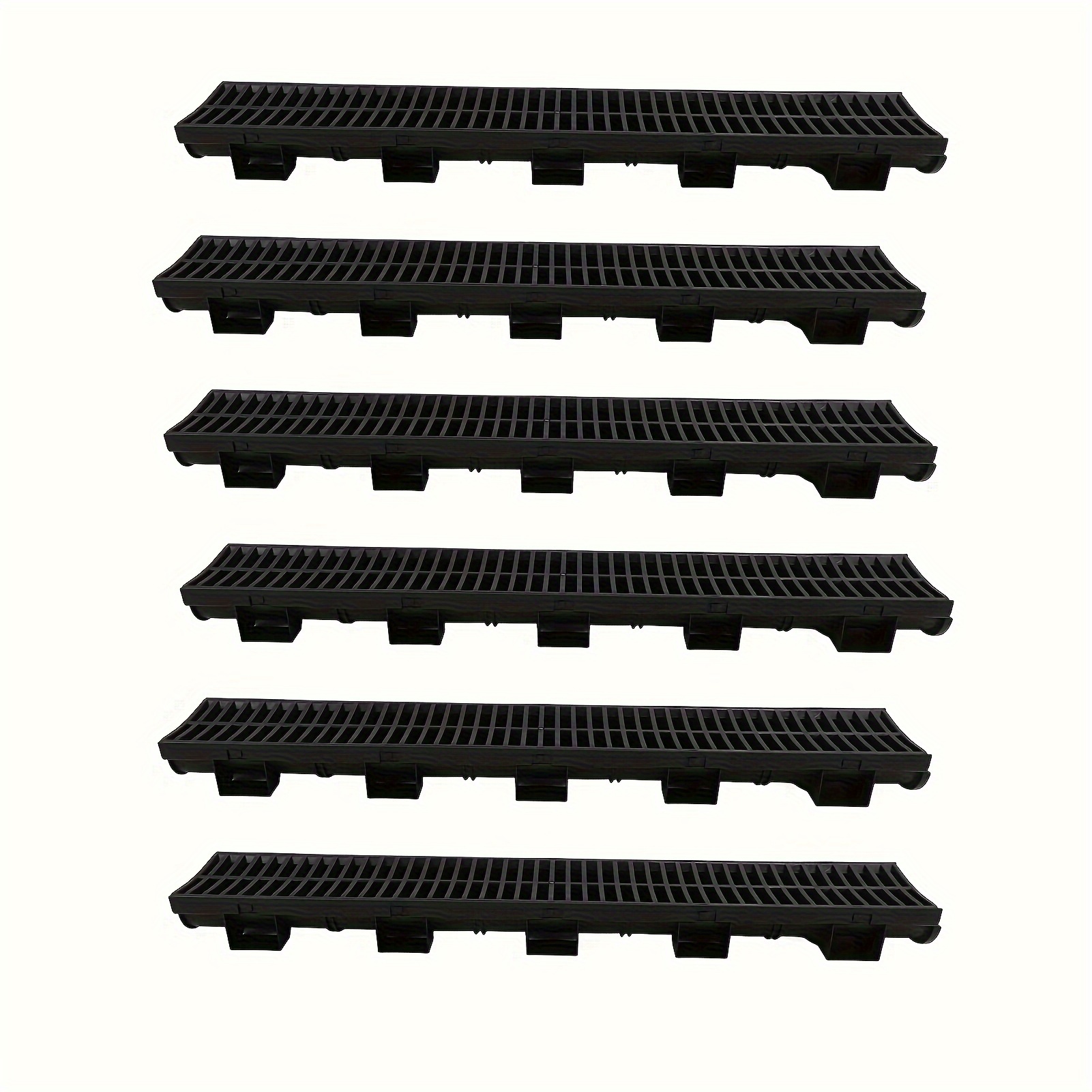 

6 Sets Trench Drain System Interlocking Leakage Drain With Grates 5.7x3.1-inch Hdpe Drainage Trench, Black Floor Drain For Gardens , Yard Fence