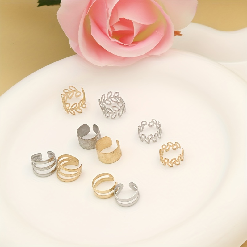 Mixed Metal Leaf & Branch Ear Cuff Set, Matte Finish, Variety Cuff Earrings