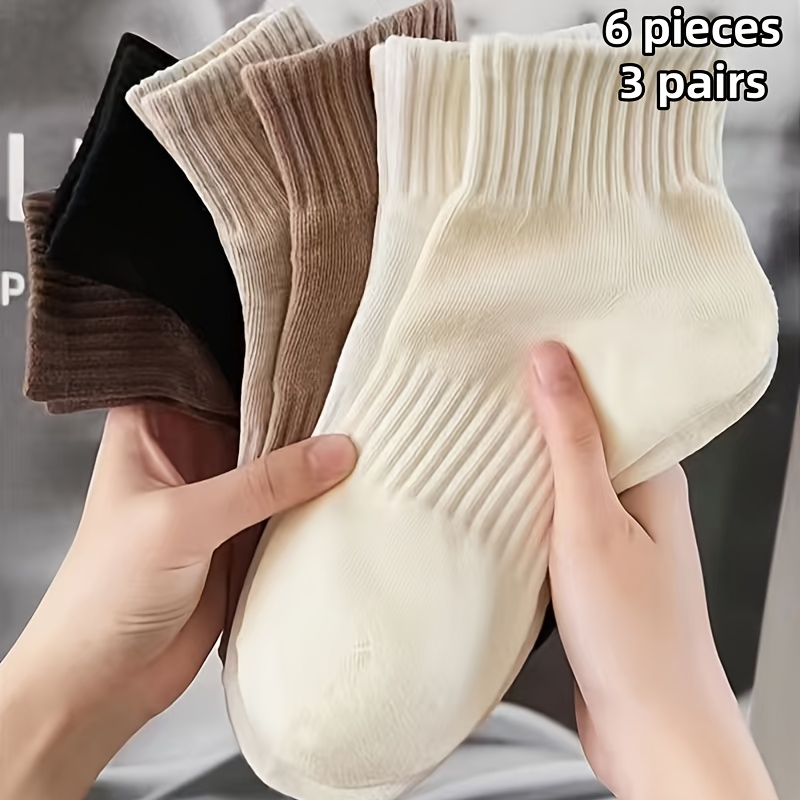 TEMU 6 piezas/3 de calcetines pantorrilla de otoño/invierno estilo Ins, colores lisos versátiles y elegantes, calcetines posparto, calcetines