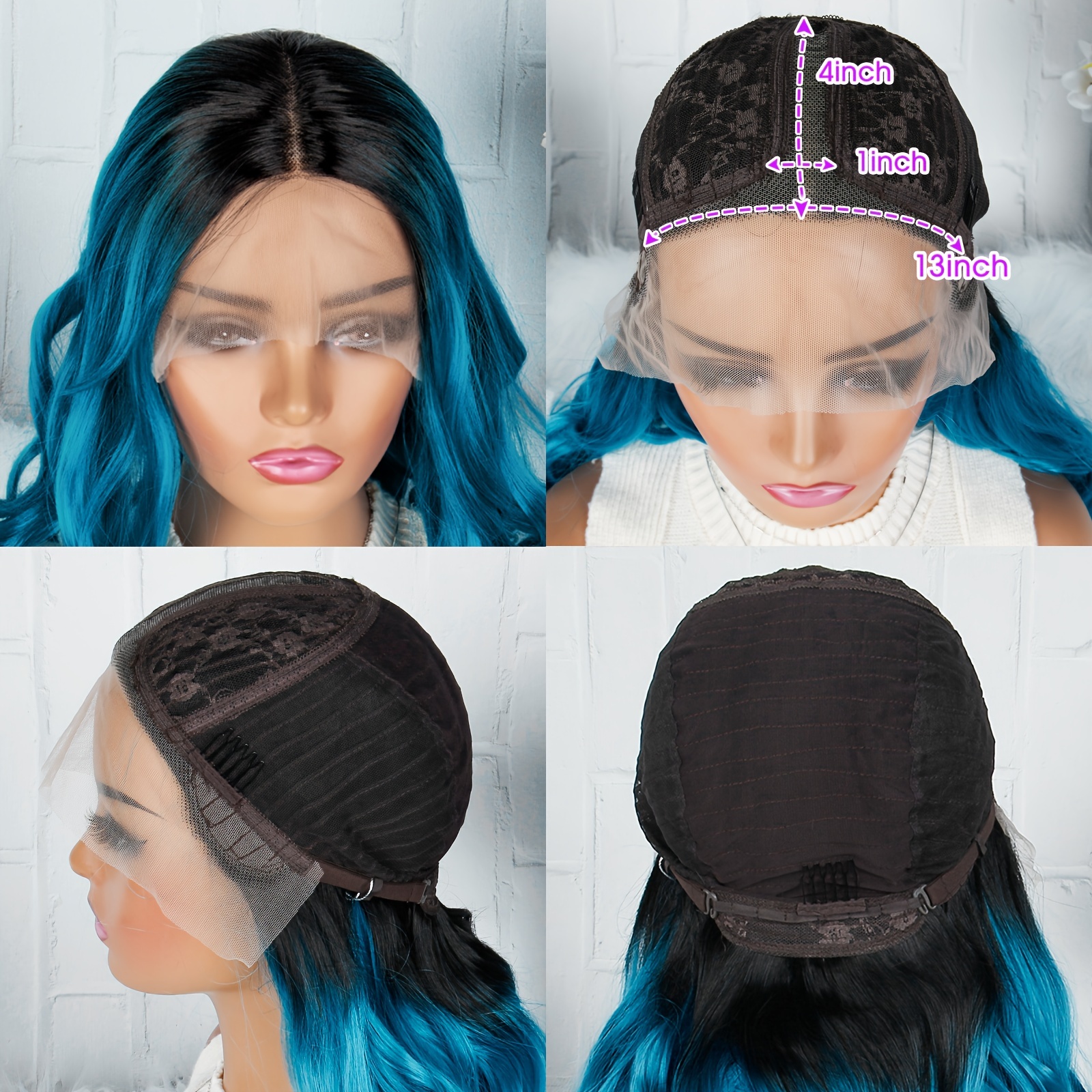 Blue 3 4 best sale wig