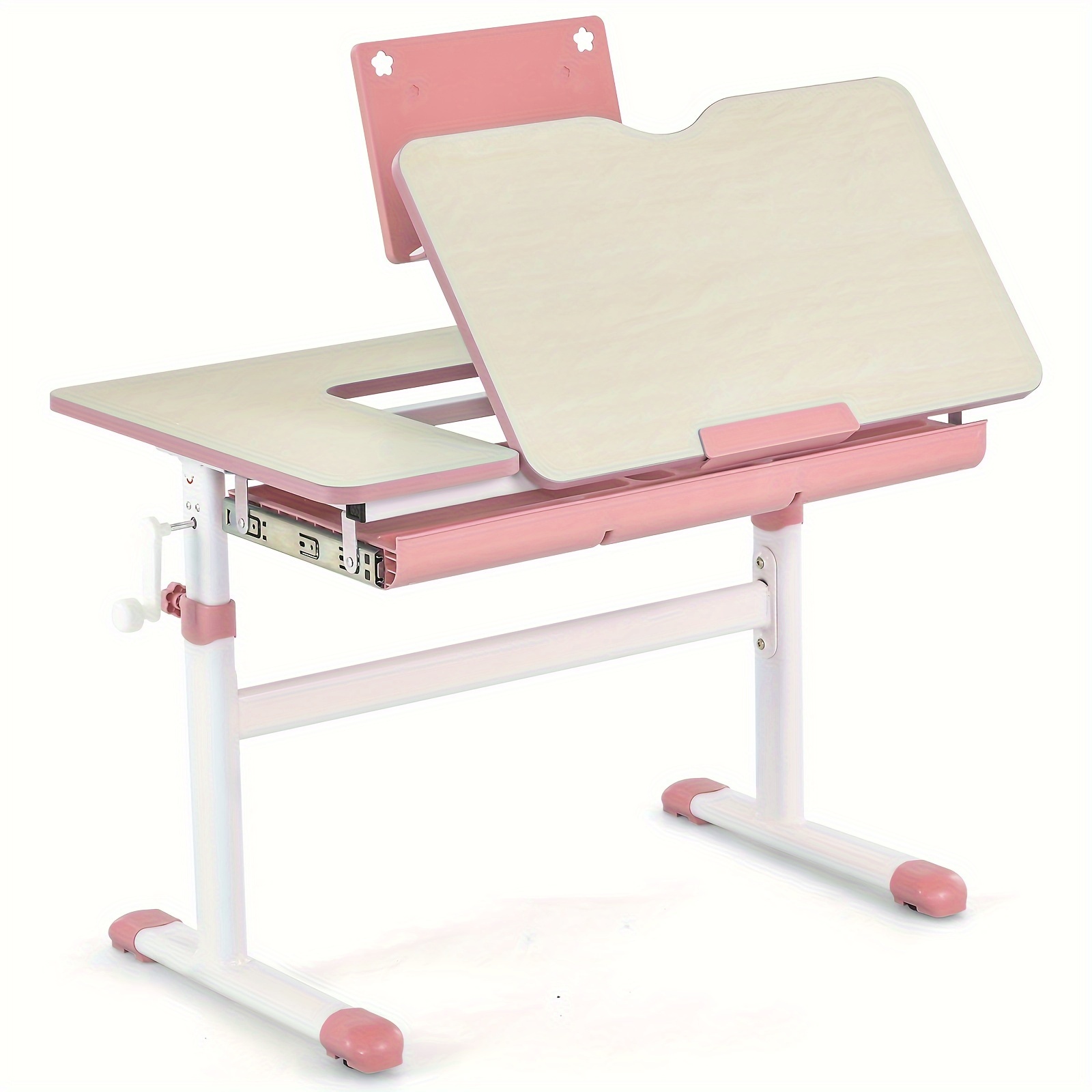 

1pc Adjustable Kids Study Desk, Classic Style With Metal And Plastic Materials, Tilt Desktop And Book Stand, Ergonomic Children's Table, 32"x20.5" Surface, Easy-to-clean, Pink & White
