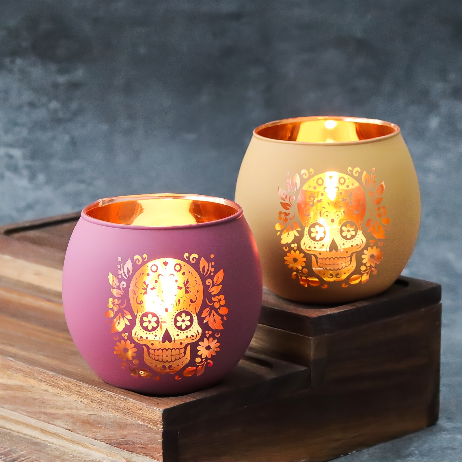 Image of 2pcs Mexican Style Glass Candle Holders Suitable For - Ornate Sugar & Floral Candles, Tabletop For Halloween Party Decor, Wedding,, Mexican Home Decor