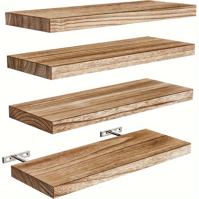 

4-pack Classic Style Floating Shelves, Paulownia Wood Wall Shelves For Bathroom/living Room/bedroom/kitchen/home Office, Natural Wood Wall Mounted Shelves, Home Storage & Organization Set