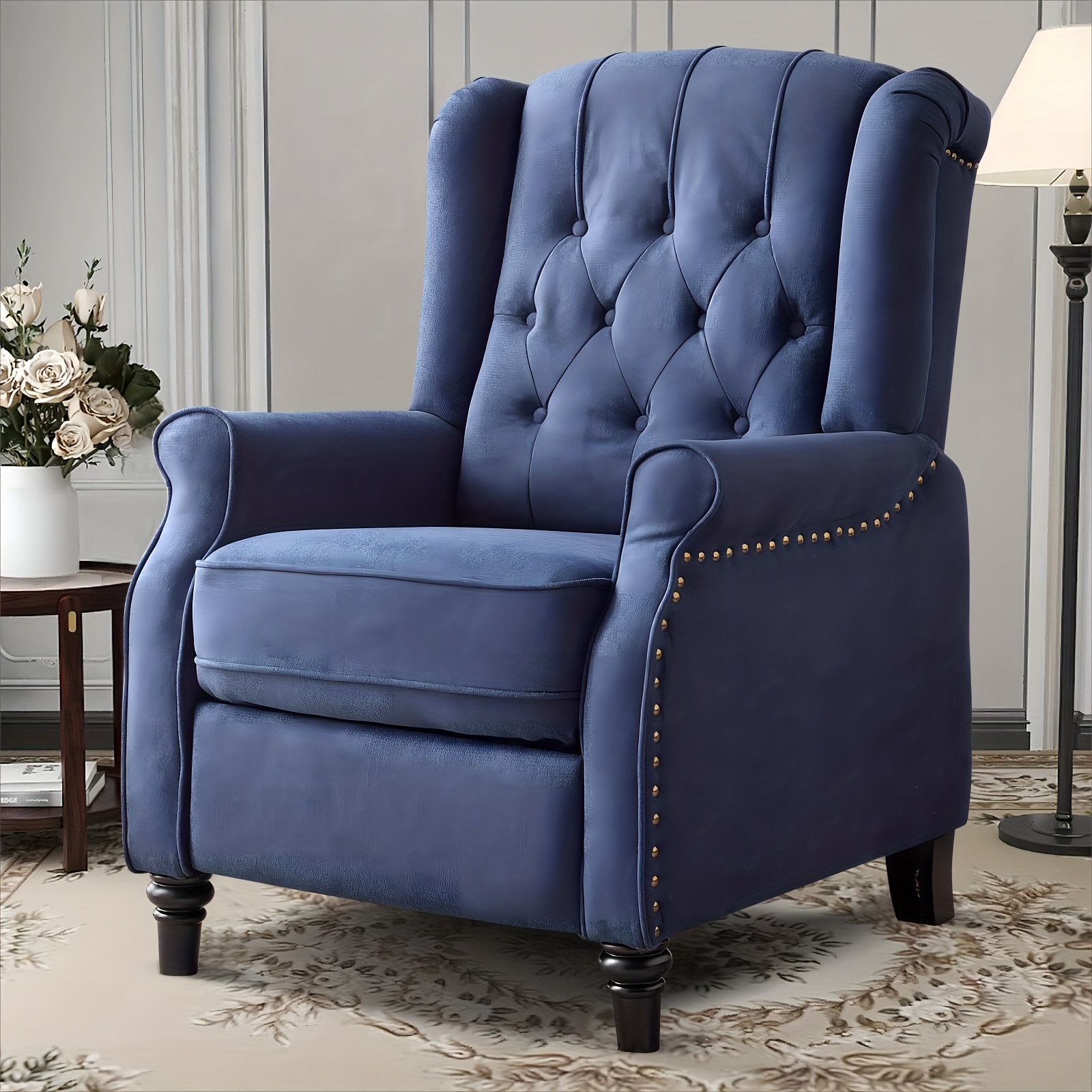 TEMU Recliner Chair, Fabric Armchair Push Back Recliner With Rivet Decoration, Mid Century Wingback Accent Chair For Living Room, Bedroom