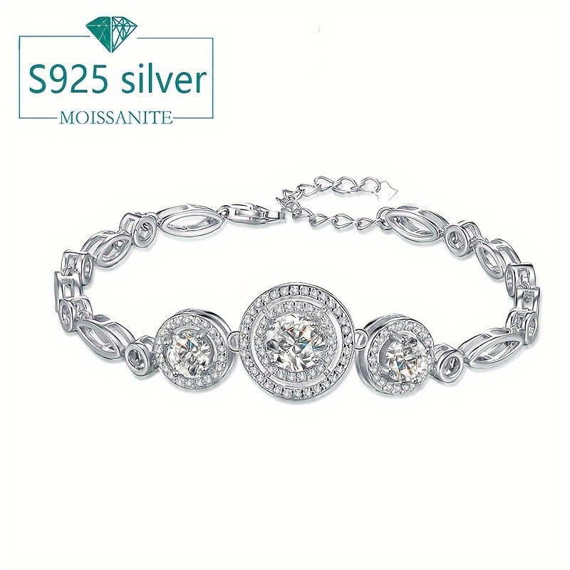 

1pc S925 Silver Moissanite 2 Carat Bracelet, Temperament Creative Cool Fresh Sweet Gorgeous Elegant Simple Classic Versatile Jewelry, Valentine's Day Birthday Anniversary New Year Gift Jewelry