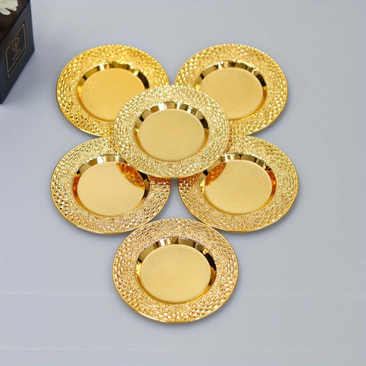 

6 Pieces Of Middle Eastern Style Solid Pattern Coasters - Suitable For Eid Al-adha, Christmas, Thanksgiving, And New Year's Celebrations - Hand Washable, Polished Metal, And Made Of Stainless Steel