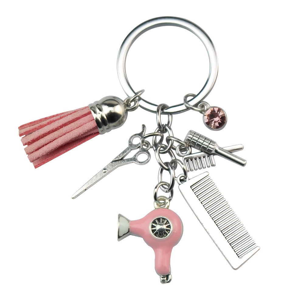 1pc Vintage Hairdressing Scissors Hair Dryer Comb Keychain