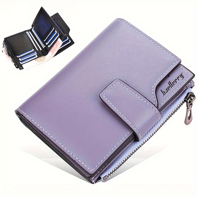

Letter Detail Small Wallet, Women's Simple Faux Leather Fold Wallet With Multiple Card Slots & Zipper Pocket