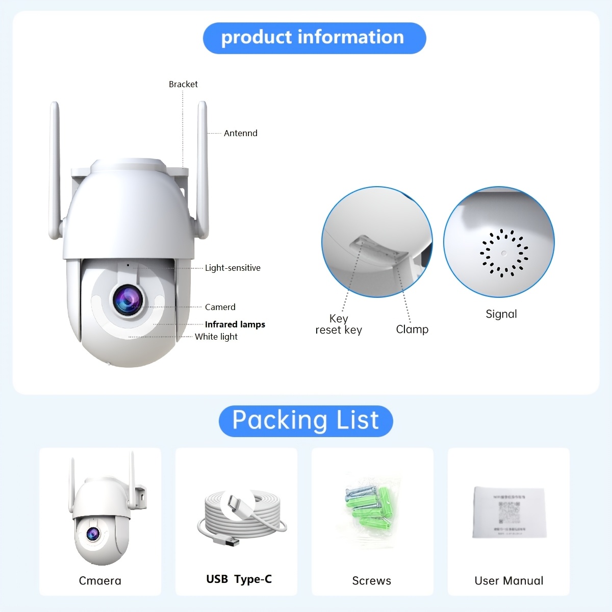 [1 WiFi Security Camera] JOOAN 3МП HD WiFi камера видеонаблюдения, для использования внутри и снаружи, водонепроницаемость IP66, двусторонний звук, беспроводное домашнее видеонаблюдение 2.4G с ИИ-детектором движения, цветное ночное видение, крепление на стену, питание от USB, разрешение 1296p, без батареи, подходит для возрастных групп 14+ детали 2