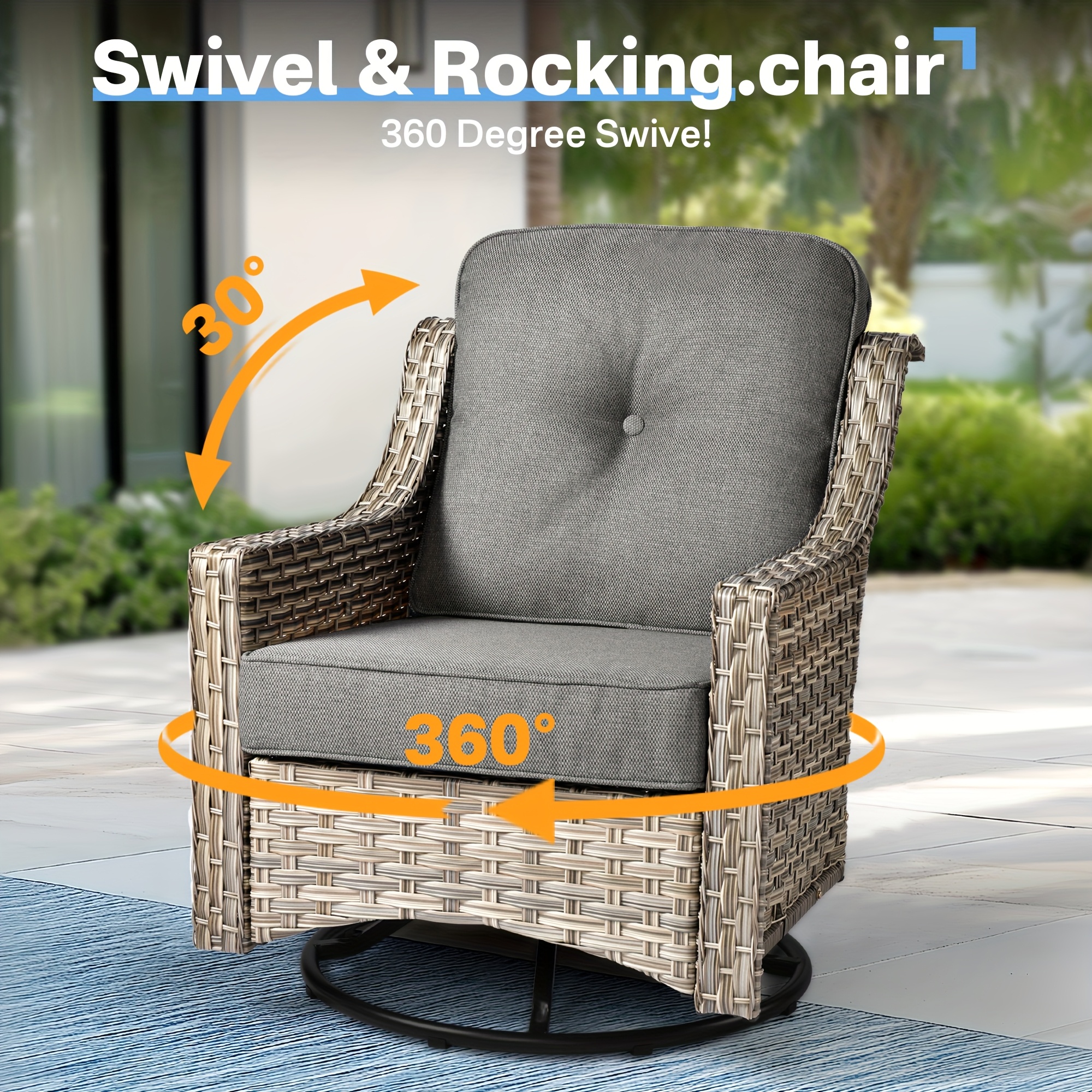5pcs outdoor patio furniture set with 2   1 outside sofa 1 side table and 1 solar lighting glass coffee table all weather wicker patio conversation set   for garden deck and porch decor Product details 3