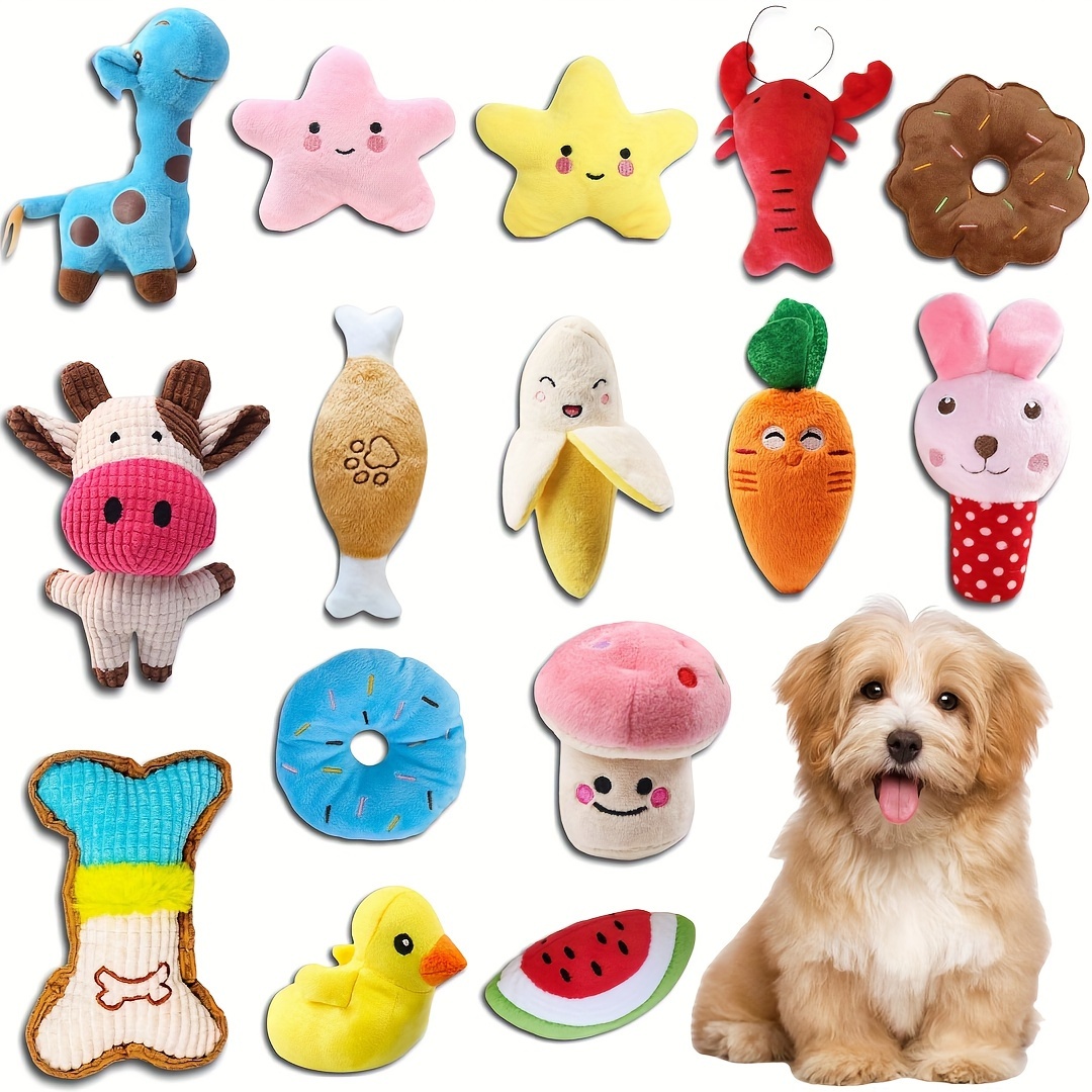 

15pcs Squeaky Plush Dog Toy Set With Drawstring Bag - Washable, Chew Toys For Small To Medium Breeds - Ideal For Teething & Training