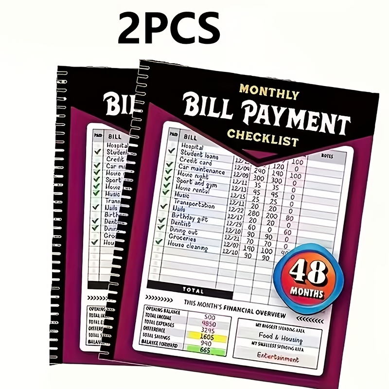 TEMU Lot de 2 Carnets de 48 mois pour le paiement des factures et le suivi du budget, Organisateur mensuel, Liste des dépenses du ménage, Journal de