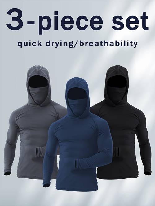 3 piezas de sudaderas con capucha upf para hombre con mascarilla - rápido , transpirables, ideales para trabajar, pescar y protección solar
