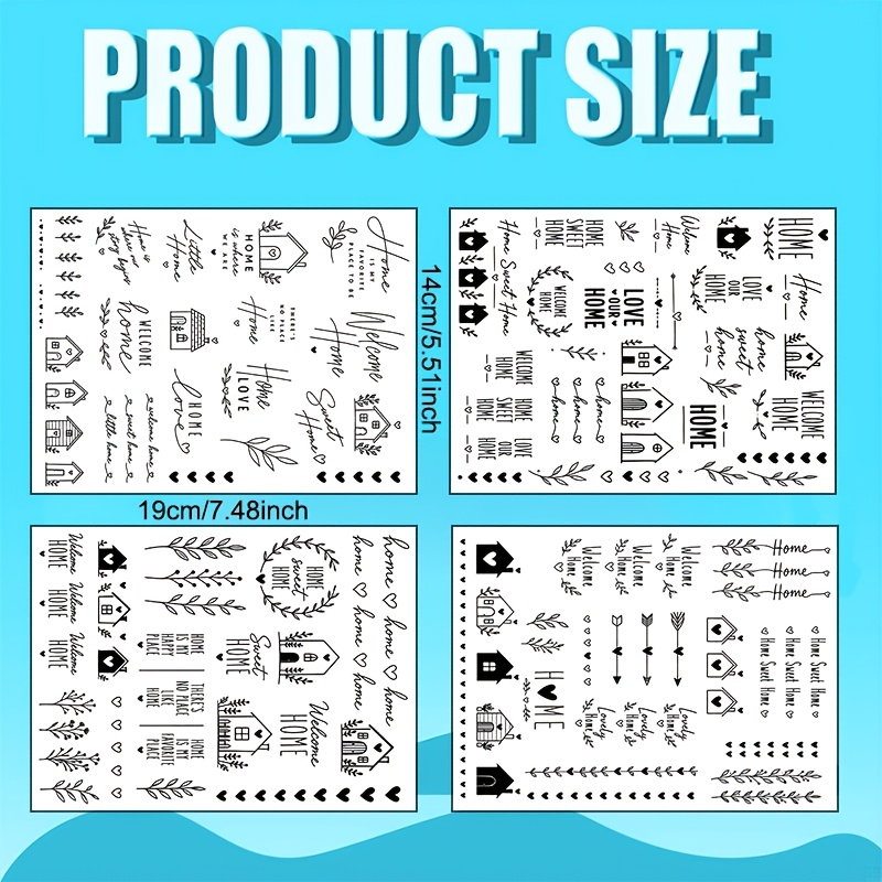 TEMU 4 Sheets/set, Cozy Cottage Theme Transfer Paper, Black And White Line Art Home Text Patterns, Style Decoration, Suitable For Mugs, Coffee Cups,