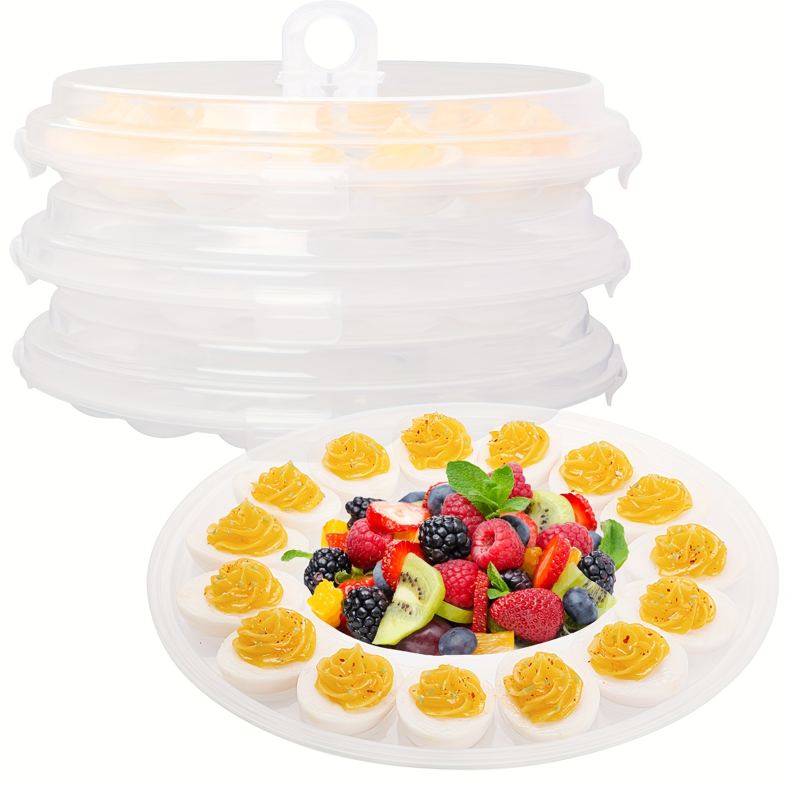 TEMU 3pcs Deviled Egg Containers With Lids, 66 Slots Total, Stackable Portable Egg Storage Container, Large Capacity Deviled Egg Tray Carrier For