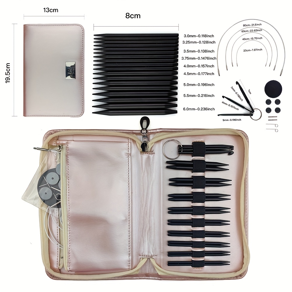 

A Set Of Knitting Tools With Detachable Aluminum Needles, 8cm In Length, Includes 9 Pairs Of Black Needles.