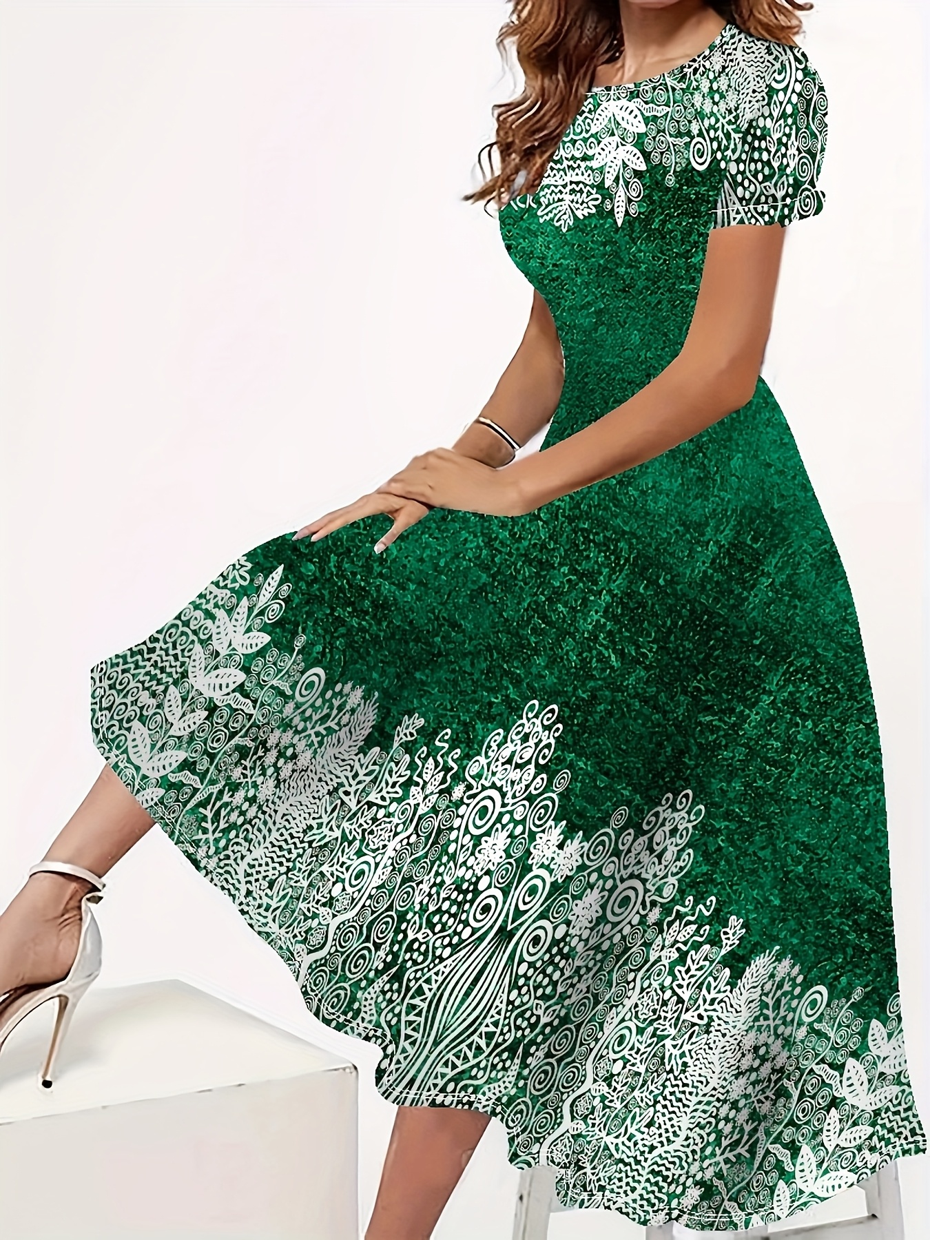 vestido largo elegante mujer talla estampado floral Temu Colombia - Main Image