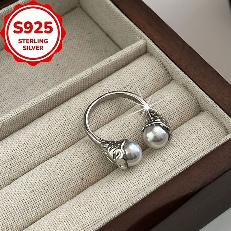 Women's S925 Silver Irregular Border Resin Open Ring, Elegant