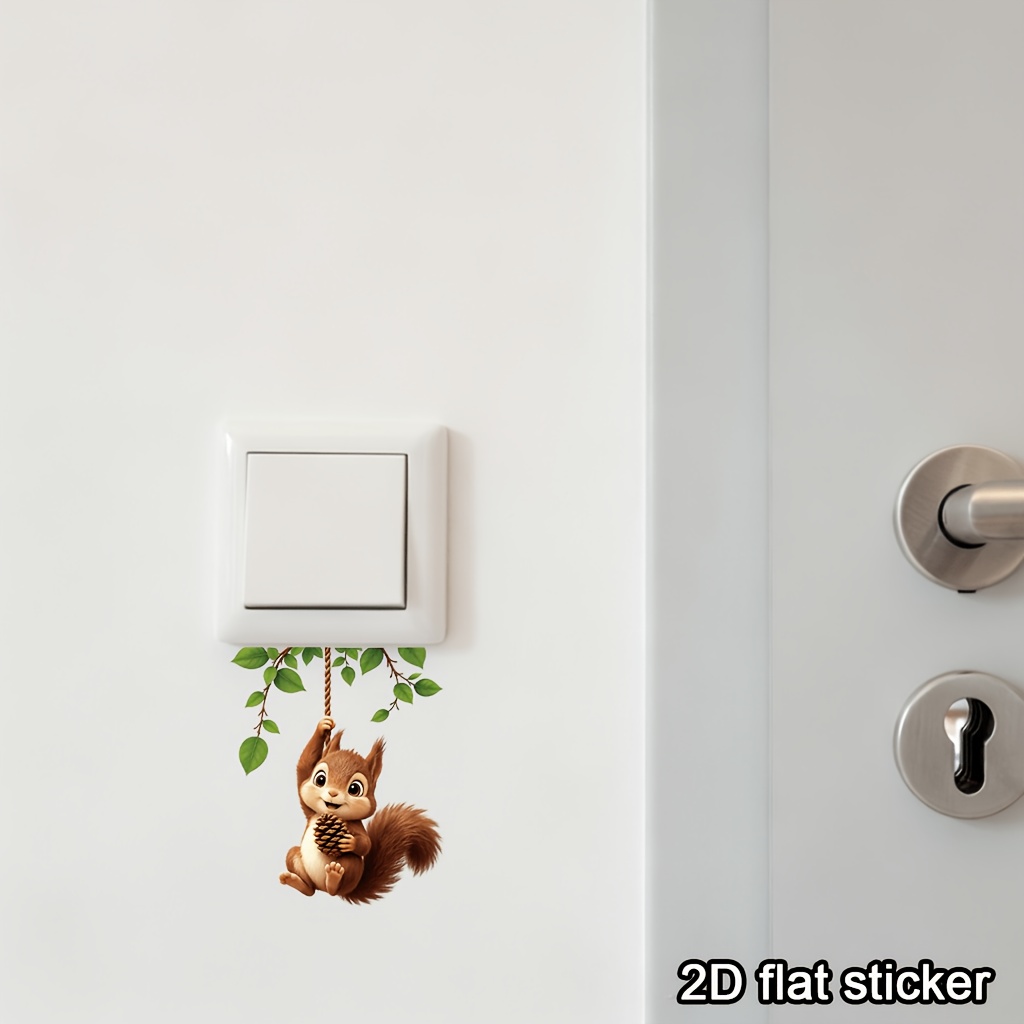 Cute Hanging Squirrel Light Switch Sticker, Removable Vinyl Decal